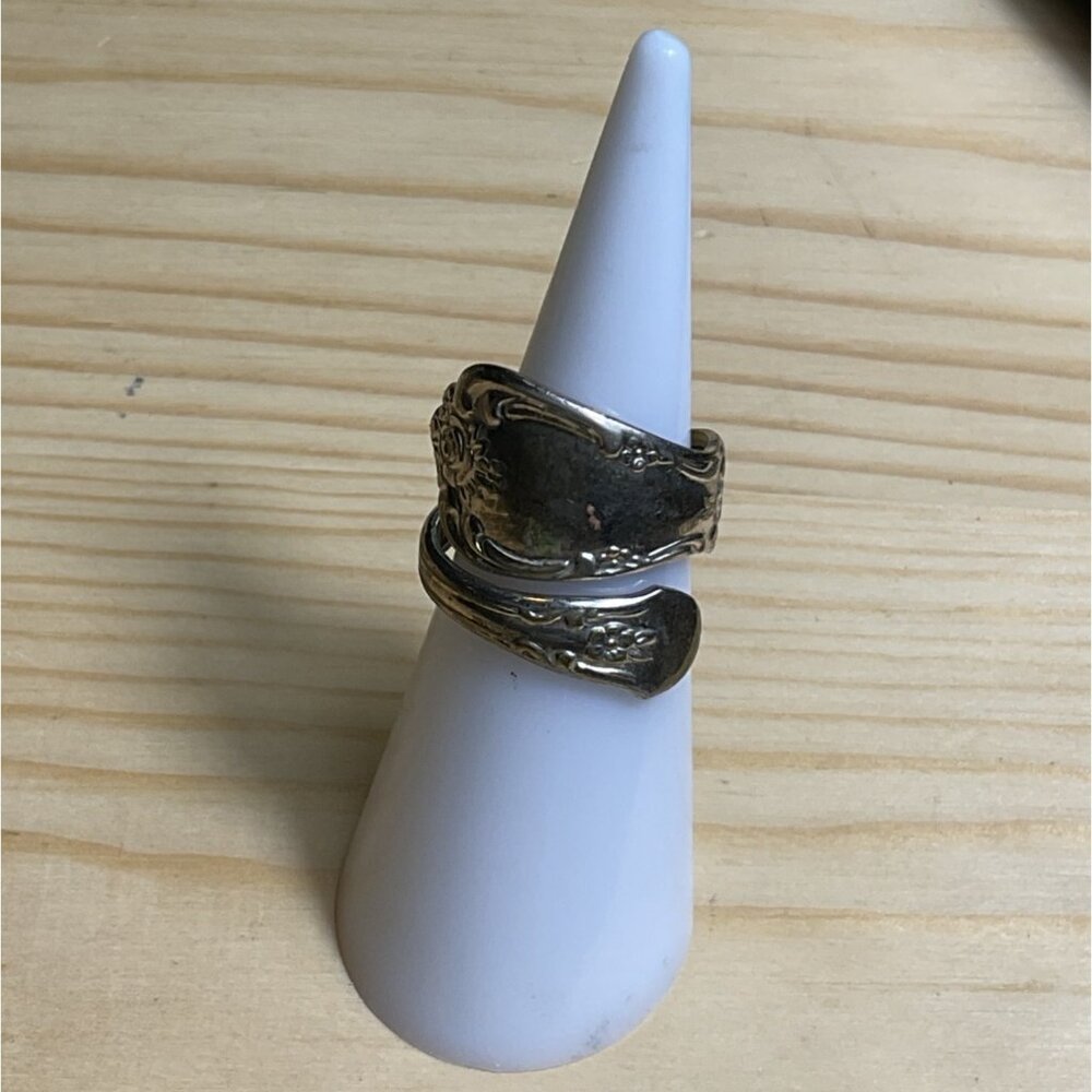 Vintage Silver Spoon Ring Floral Engraving